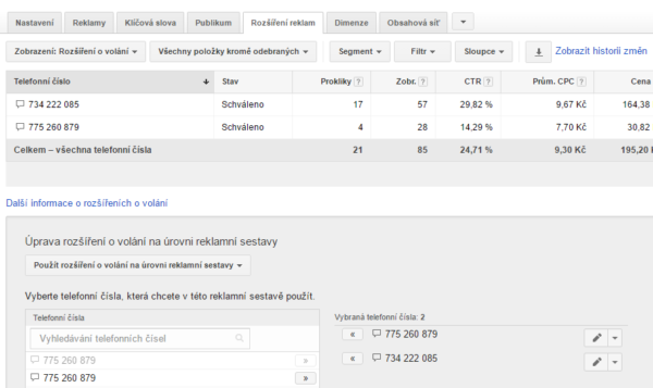 Adwords - rozšíření inzerátu o možnost volání