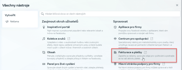 Faktury v Meta Business Manageru