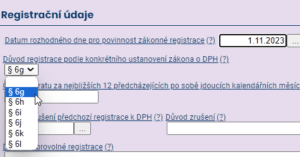 mojedane.cz - důvod registrace k DPH
