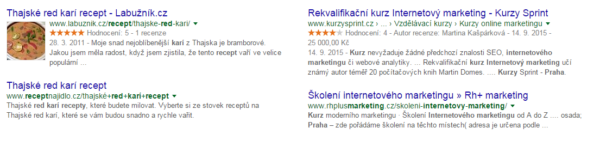 Doplňky výsledků vyhledávání vs. klasické výsledky