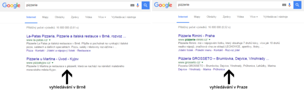 Výsledky vyhledávání podle toho, zda jste zrovna v Brně, nebo Praze